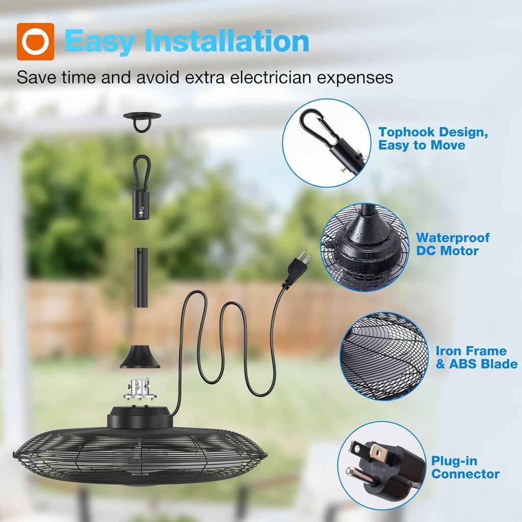 20-Inch Outdoor Ceiling Fan 🌀 Waterproof IP65 with Remote & App Control 🌧️ Quiet DC Motor, 6 Speeds for Patio, Pergola & Backyard