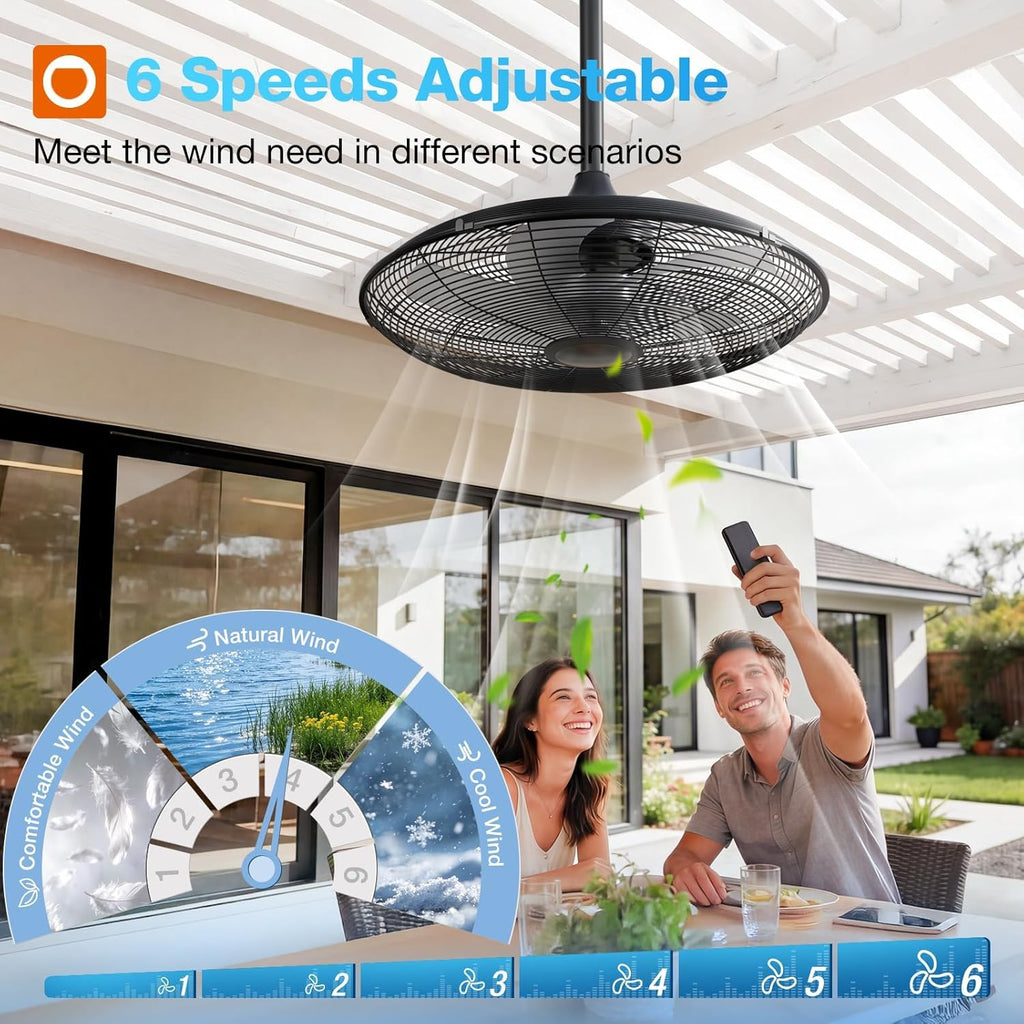 20-Inch Outdoor Ceiling Fan 🌀 Waterproof IP65 with Remote & App Control 🌧️ Quiet DC Motor, 6 Speeds for Patio, Pergola & Backyard