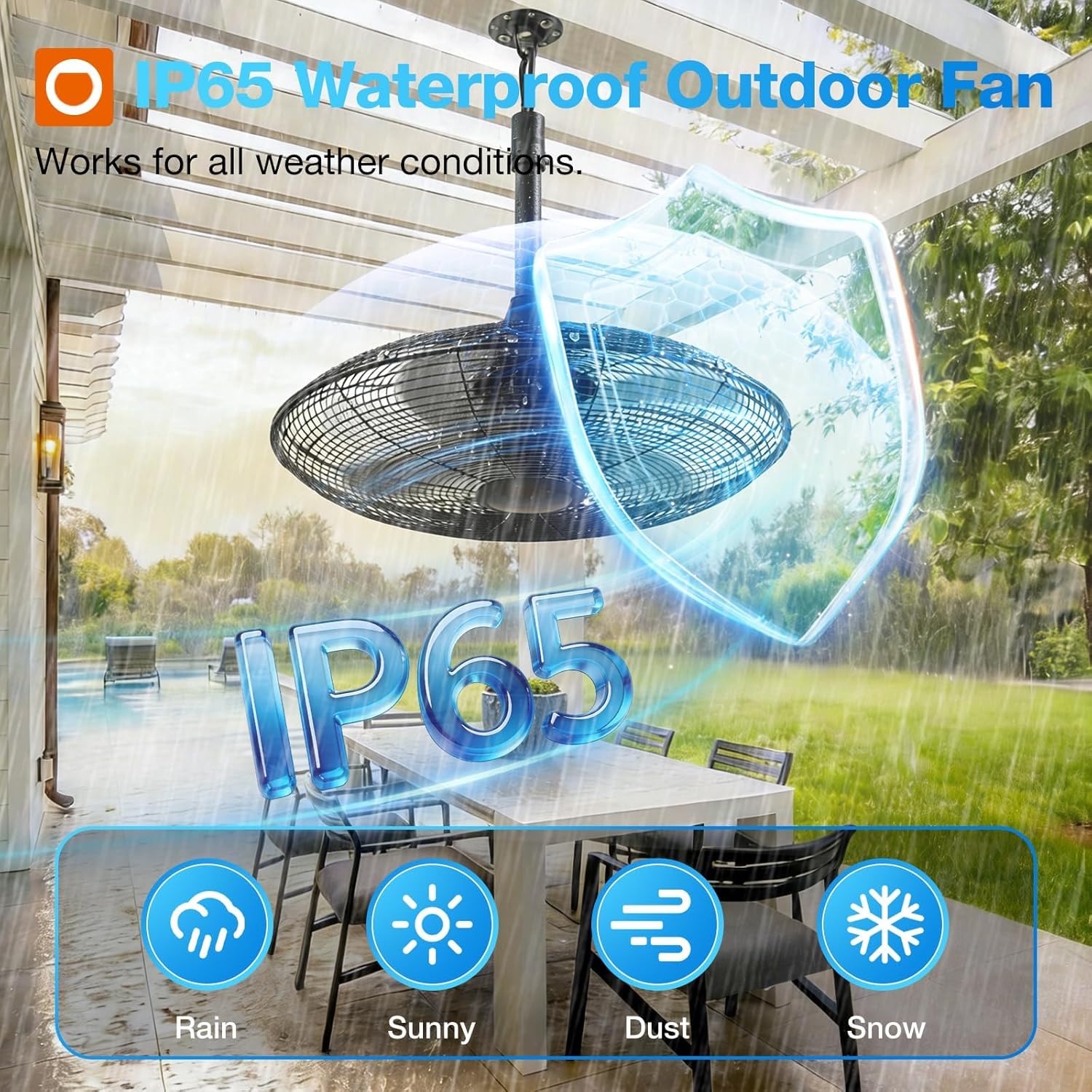 20-Inch Outdoor Ceiling Fan 🌀 Waterproof IP65 with Remote & App Control 🌧️ Quiet DC Motor, 6 Speeds for Patio, Pergola & Backyard